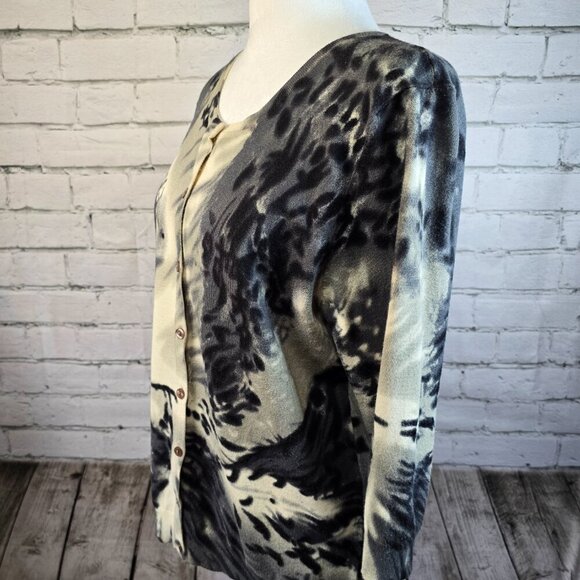 WOMENS J.A.C. BLACK, GRAY, AND IVORY COLORWASHED BUTTON FRONT CARDIGAN SIZE XL - Picture 8 of 8